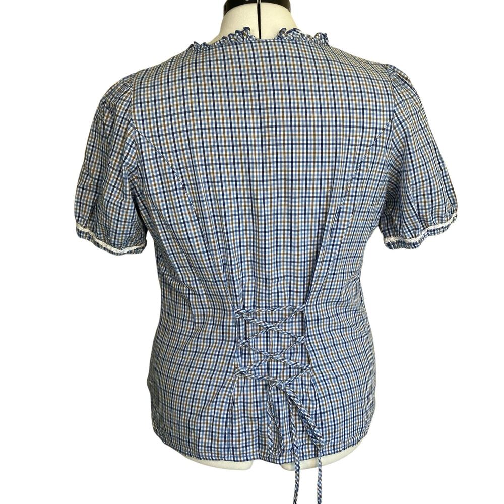 Spieth & Wensky EU 44 Feuerlaune Blue Gingham Trachten Blouse Octoberfest Tyrol - Picture 8 of 16